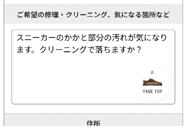 気になる箇所を記入の説明