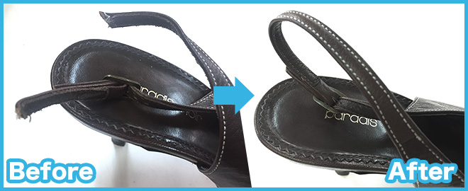 サンダルのストラップ修理のBefore/After