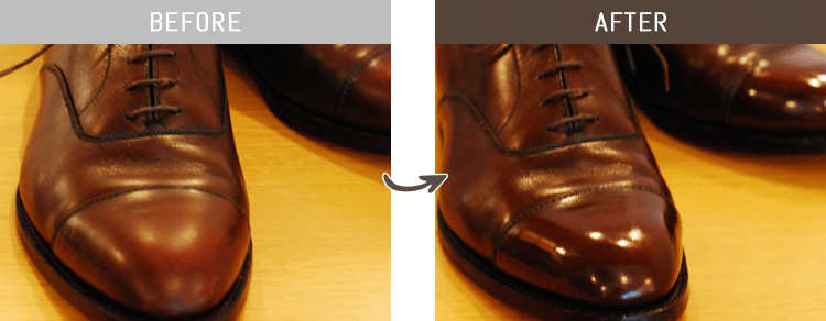 靴磨き（鏡面仕上げ）のBEFORE/AFTER