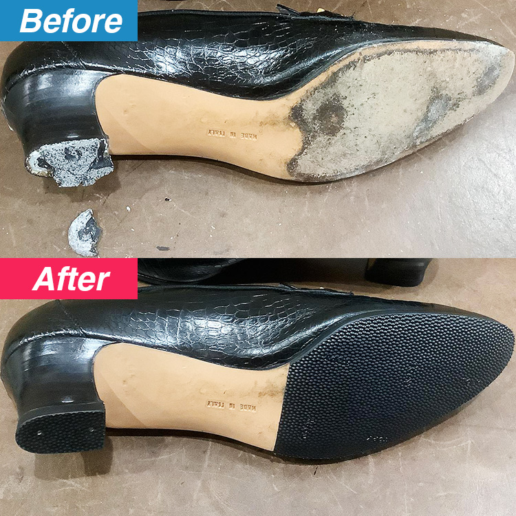 パンプス（フェラガモ）の靴修理（ハーフソール補強＋リフト交換）・靴クリーニング